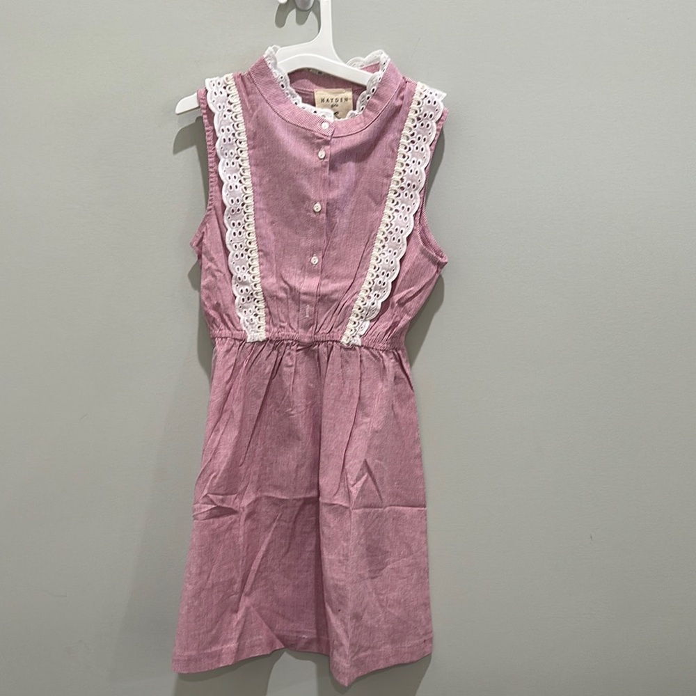 Pink Sleeveless Dress with Lace Trim